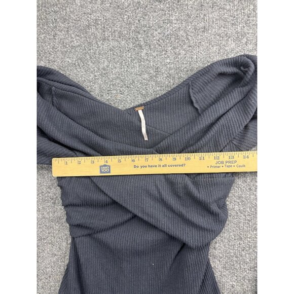 Free People Shirt Womens XS Gray Ribbed Off Shoulder Long Sleeve Stretch Top - Picture 4 of 6